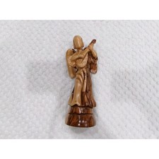 Hand Carved Olive Wood Angel Figurine Playing...