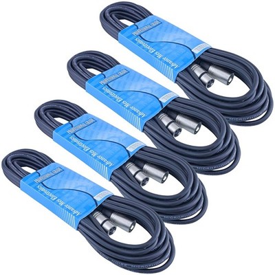 4 Pack 25 Foot 3 Pin Male to Female XLR Mic Multicore Audio Cable