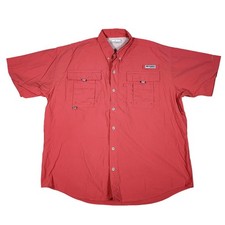 Columbia PFG Shirt Mens Large Bahama II Red Fishing Vented UPF Omni Shade