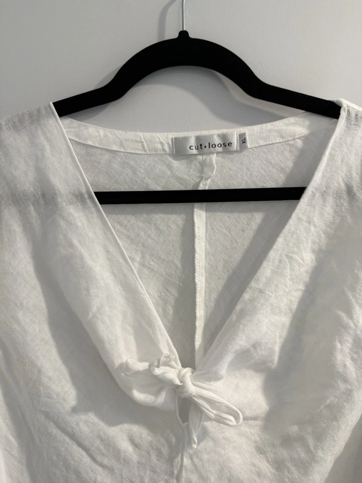 Camisa para mujer corte suelta de lino blanco lino talla XL Foto 4 de 4