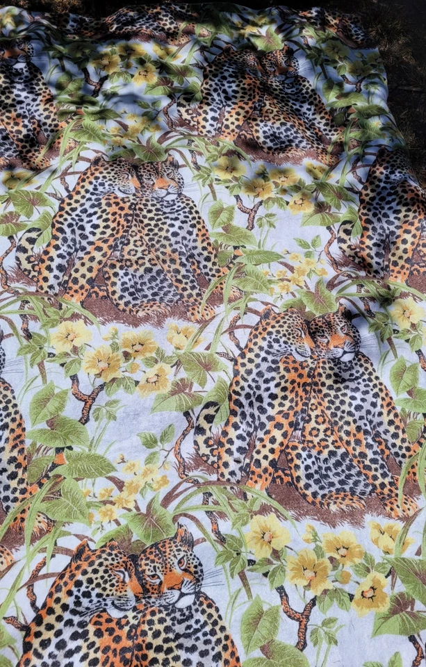 Vintage Queen Size Bedspread Jungle Leopard Print Blanket Mcm Retro Bedding - Image 4 of 4