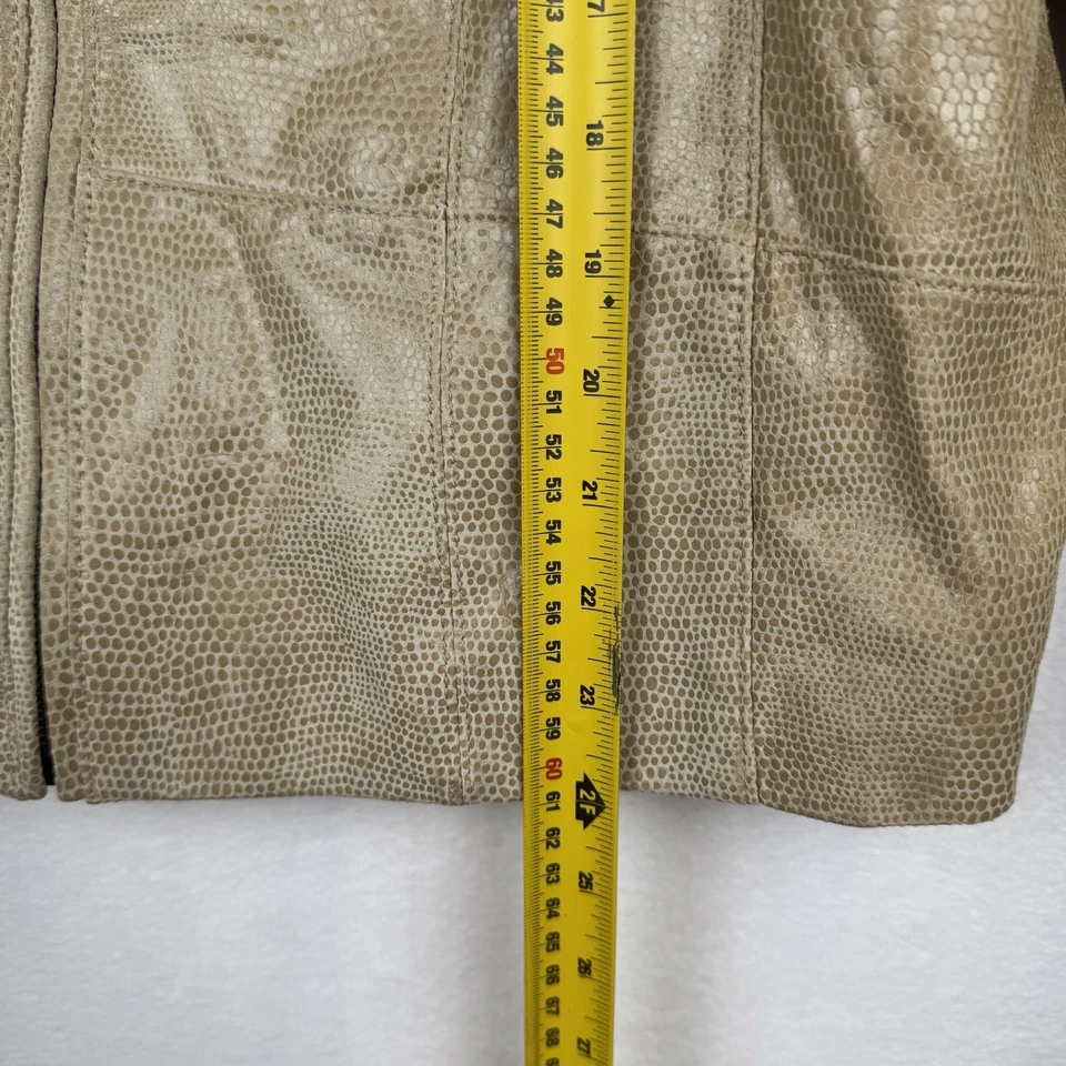 Chaqueta Alfani Cuero Tostado Estampado Serpiente Cuello Soporte Bolsillos con Cremallera Forrada Talla XL Foto 3 de 4
