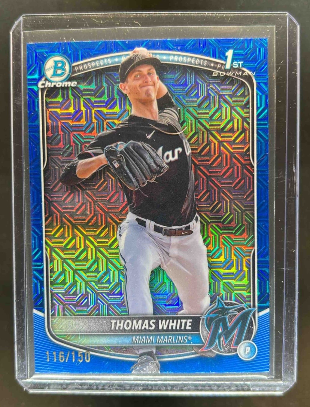 2025 Bowman Thomas White Chrome Mega Box Blue Refractor 1st Prospect #116/150