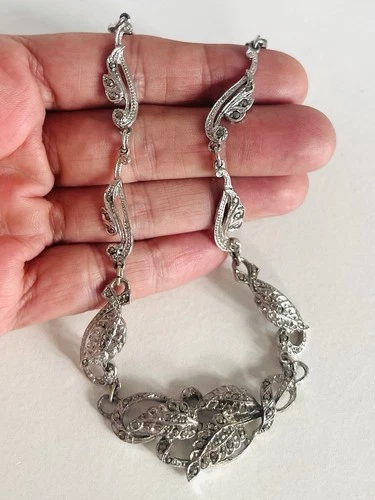 Antique Art Deco 1920’s SilverTone & Marcasite Collar Necklace Costume Jewellery