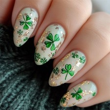 Elegant White Press On Manicure Short Almond Fit With Glittering Embellishments
