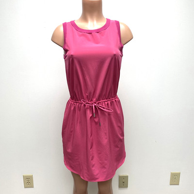 Athleta Rincon Dress Pink Ribbed Trim Drawstring Tie Waist Featherweight XS