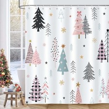 Pink Christmas Shower Curtain, Cute 72"W x 72"L Pack of 1 Christmas Tree-2