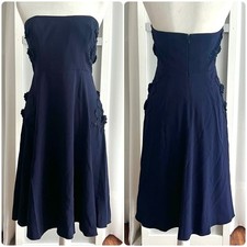 J. Crew Collection Midnight Blue Strapless Floral Texture A-Line Dress Womens 4