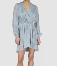 Michael Kors Women's Blue Faux Wrap Long Sleeve Mini Dress Size L