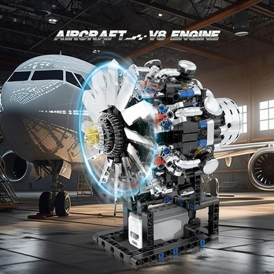Flugzeug V8 Motor Motorisiert Simulation Ziegel Modell Elektrisch Antrieb Technisch