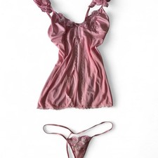 Elegant Moments Dusty Pink Babydoll Lingerie Set with Thong, XL