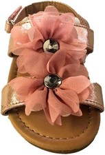bebe Girls Soft Slip-On Slide Sandals with Chiffon Flower-Loop Closure - Sz 5