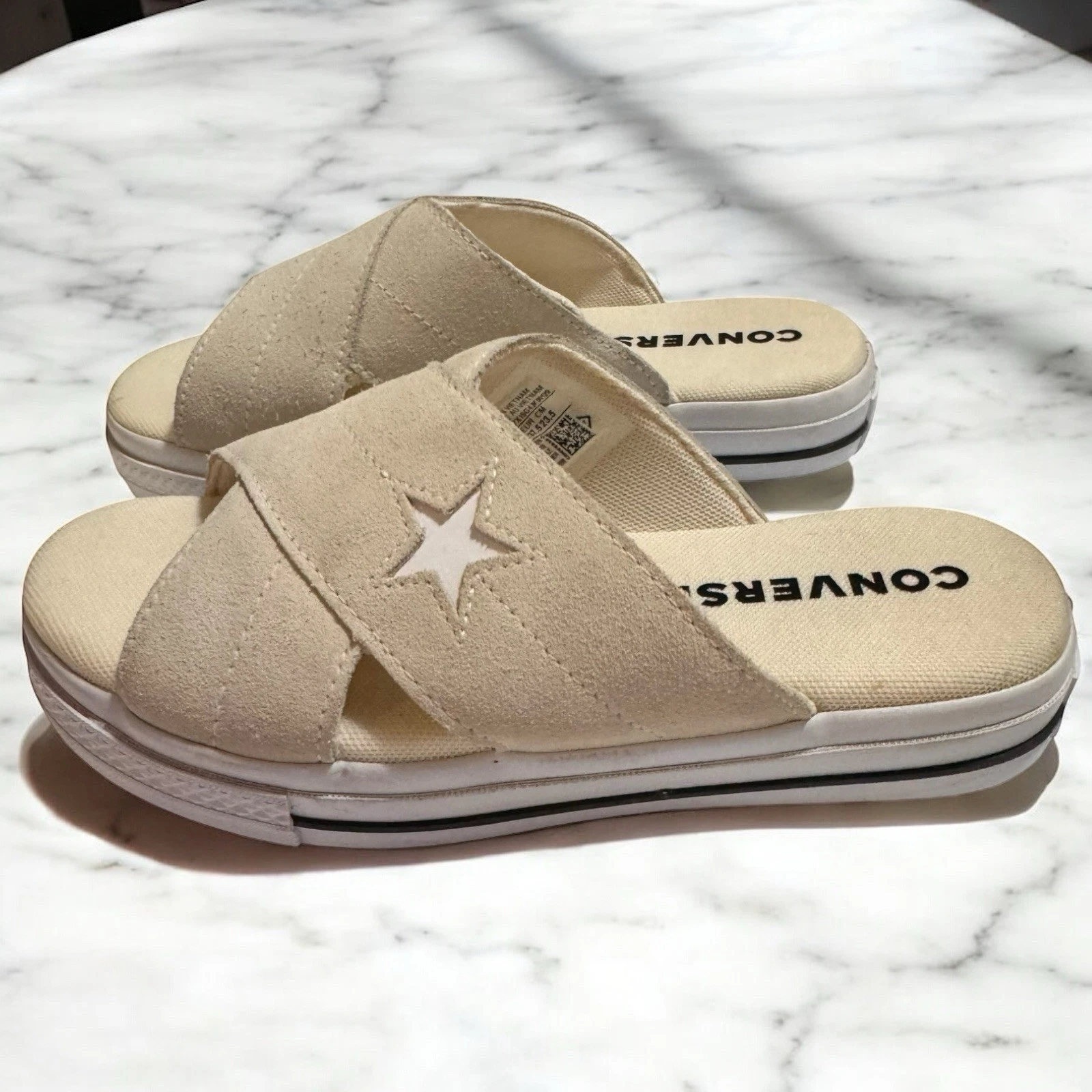 Converse All Star 6.5 US sandalo estivo donna slider star flat beige scamosciato