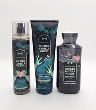 Bath  Body Works Wicked Vanilla Woods Body Mist Body Wash  Body Cream Set of 3