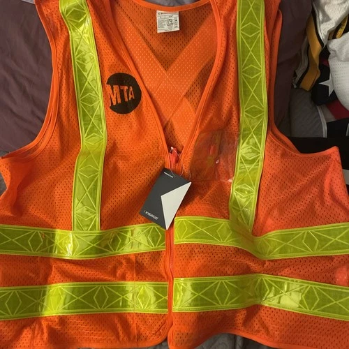 NYCTA MTA Safety Vest  Orange Reflective Mesh NYC Transit Size L - product listing photo