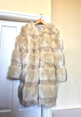 Jakke Midi-Mantel weiß creme Kunstfell UK 8 NEU