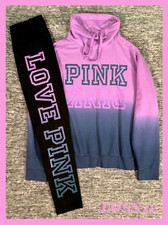 Victoria's Secret Pink Ombre Dip Dye Pullover  Leggings Set Amethyst Black L XL