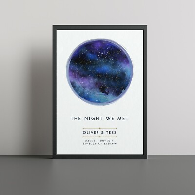 Personalisierte Nacht, die wir trafen Sternkarte Druck Sternbild Karte Geschenk mit Rahmen