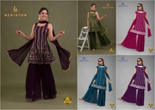 Indian Georgette Heavy Embroidery Mirror Work Top Sharara Dupatta Set 12-TE2