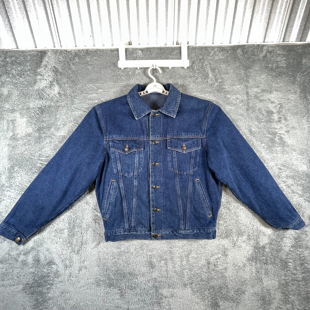 ジャケット・アウター 80s vintage Giorgio Armani VTG Giorgio Armani Fleece Lined Jean Jacket Mens Small Blue