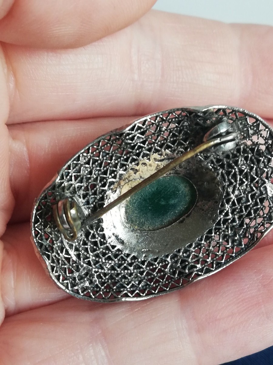 PENDENTIF BROCHE ARGENT MASSIF ET PIERRE VERTE - REF51871