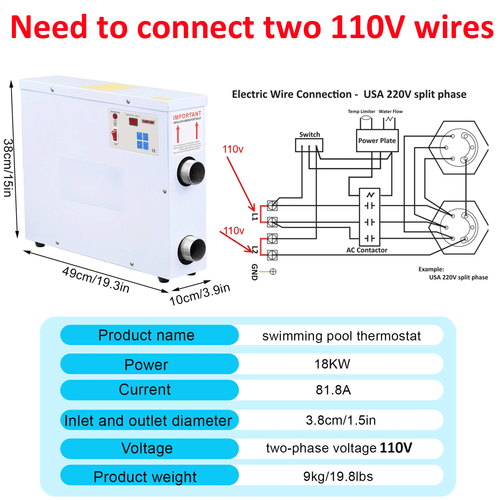 Termostato calentador de agua eléctrico para piscina 11KW 18KW 110V STOCK EN EE. UU. - Imagen 20 de 21