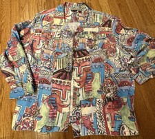 Chicos Jacket size 3 artsy Linen/cotton Colorful