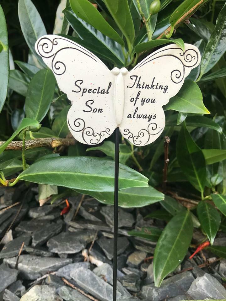 Son Butterfly Stick - Memorial Tribute Spike- Remembrance Stake Plaque