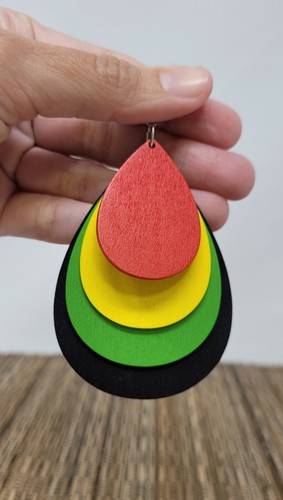 Rasta Earrings Wooden Earrings Africa Earrings Wood Earrings One Love Earrings - Picture 6 of 6