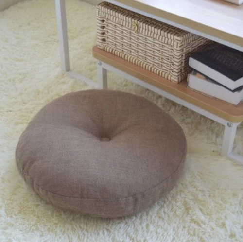 Linen Floor Pillow Seating Cushion with Removable Zippered Cover Thick Round 18" - Picture 14 of 22