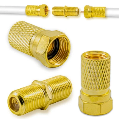 10x F-Stecker 5x F-Verbinder vergoldete Anschlüsse Sat Koaxial Kabel F-kupplung