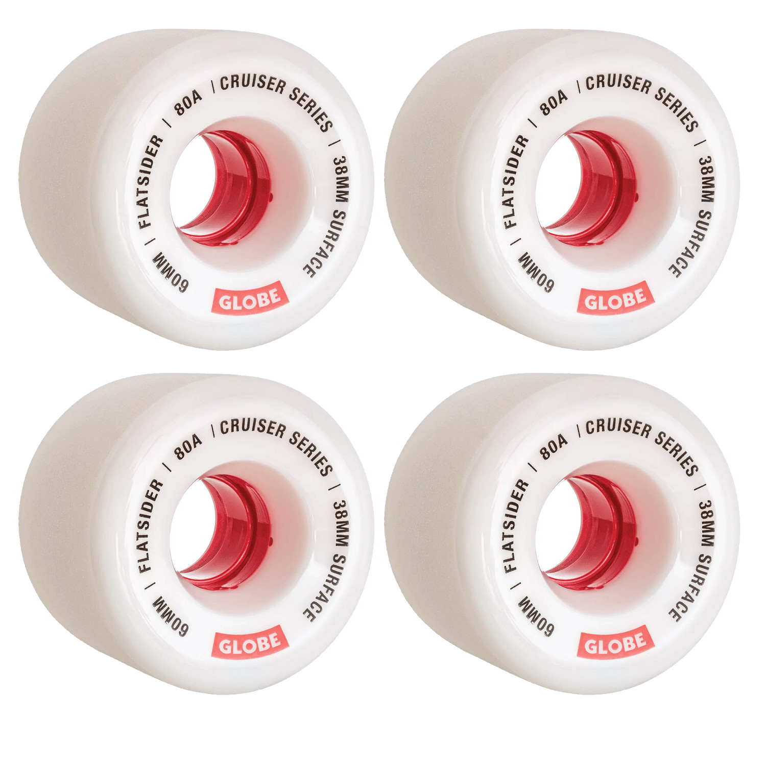 / Longboard / Cruiser Wheels Flatsider 60mm 80a White/red