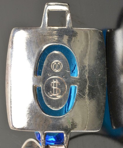 Modernist Bracelet Aqua Blue Stone Signed, Stamped w/Dollar Sign BEAUTIFUL! - Picture 2 of 8