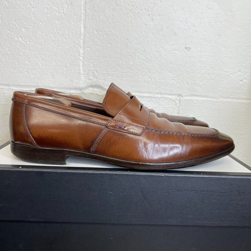 Bruno Magli Calabria Penny Loafer Brown Leather Slip On Dress Shoes Mens 10.5 US