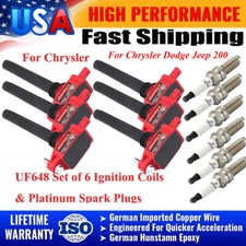 Set Of 6 Platinum Spark Plug And Ignition Coil Pack For Chrysler Dodge Jeep 200 Set Of 6 Platinum Spark Plug And Ignition Coil Pack For Chrysler Dodge Jeep 200