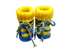 New Handmade Knitted Baby Booties/Shoe Blue/Yellow For 0-6 Months