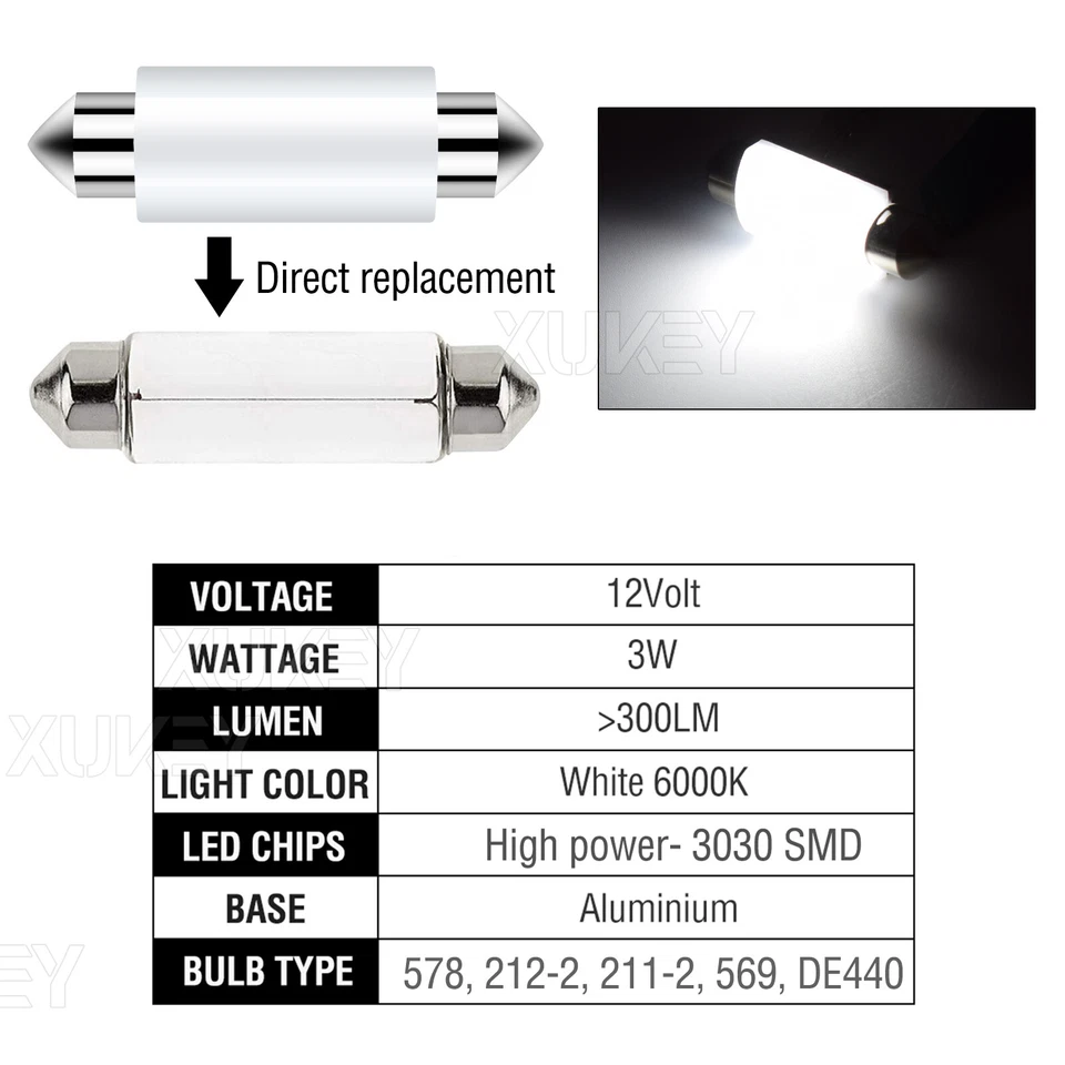 Interior Bulbs 41mm White Courtesy 264 578 Led Light Bulbs For Ford Transit MK7 - Image 3 of 4
