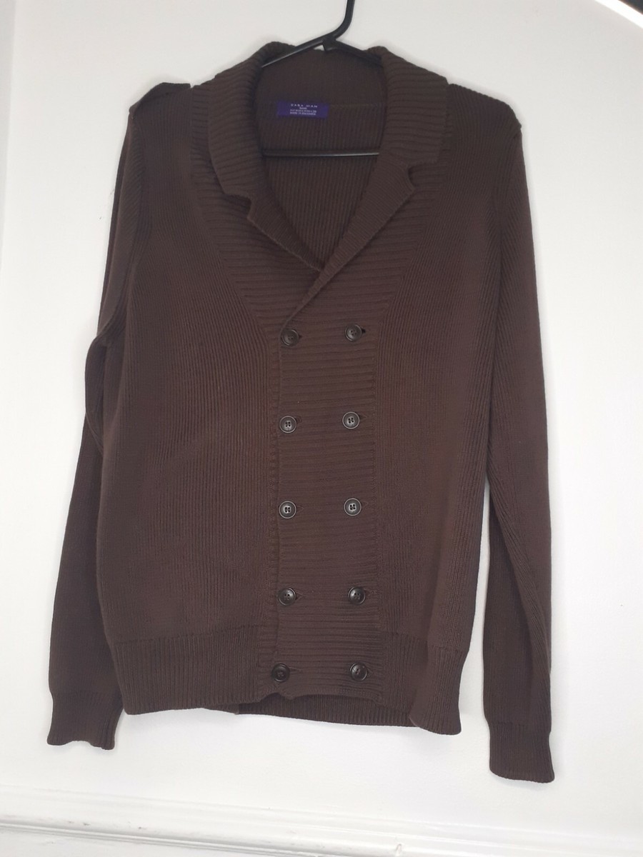 ZARA MAN Cable Knit Double Breasted Cardigan Jumper Medium M