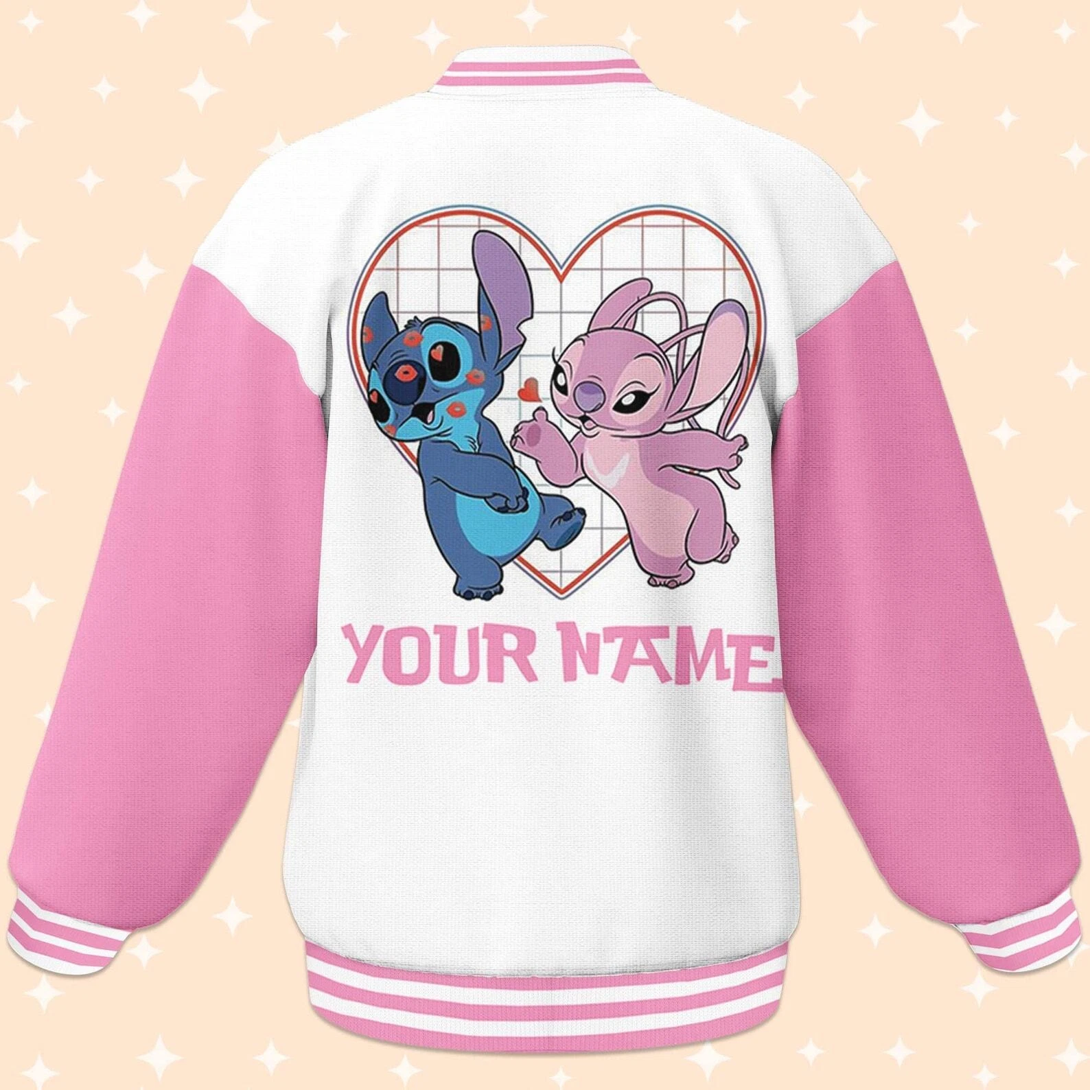 Custom Stitch and Angel Couple White Baseball Jacket, Adult Varsity Jacket