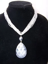 Pendant Necklace Silver tone Grey beaded multi strand 20" Runway Jewelry