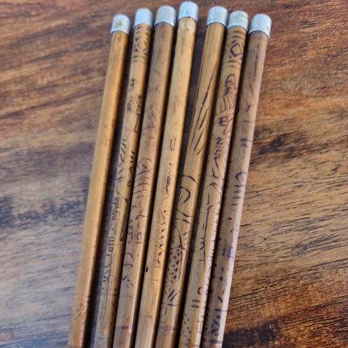 (7) Vintage Bamboo Wooden Etched Chop Sticks w/ Metal Ends - Picture 2 of 6
