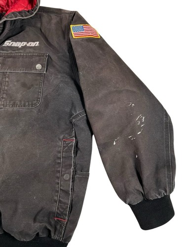 VTG Snap-On Tools Faded Gray Canvas Heavyweight Full Zip Jacket US Flag Sz 2XL - Picture 4 of 17