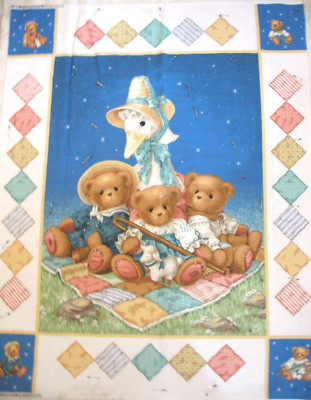 * Daisy Kingdom CHERISHED TEDDIES 1999 Nursery Fabric QUILT PANEL CURTAIN ALLOVR