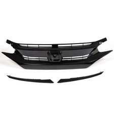 Front Hood Mesh Grille Glossy Black Fit For 16-21 Honda Civic 10th Factory Style