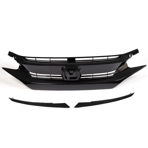 Front Hood Mesh Grille Glossy Black Fit For 16-21 Honda Civic 10th Factory Style