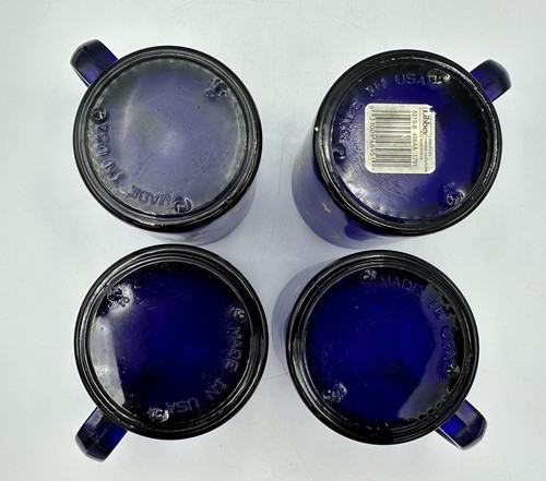 Set Of 4 Vintage 90s Libbey Cobalt Blue Glass Mugs Celestial Sun And Moon USA - Picture 4 of 4