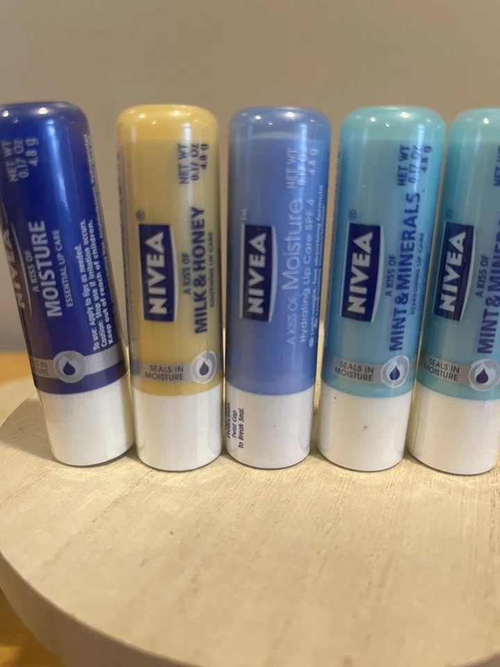 NIVEA Lot Of 5 Mint Minerals Moisture SPF 4 Milk  & HONEY LIP CARE BALM SEALED - Image 3 of 4