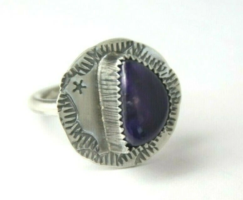 Sugilite Ring Purple Cabochon Gemstone .925 Sterling Silver Size 4.5 Celestial - Image 4 of 4