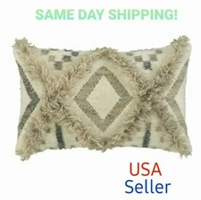 NEW BOHO Ashley Accent Lumbar Pillow Gray Natural Hippie Moroccan Zipper Closure