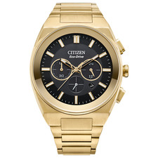 Citizens Mens Eco-Drive Chronograph Gold Stainless Steel Watch 43 MM CA4582-54E